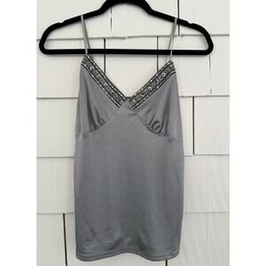 Vintage Xhilaration Womens Small Y2K Silver Satin Beaded Sequin Babydoll Camisol